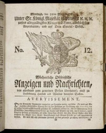No. 12. Montags, den 21ten Martii 1763.