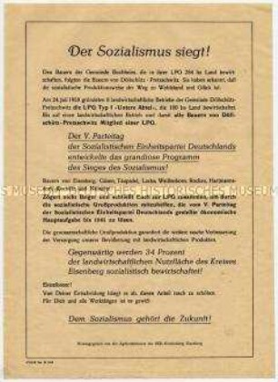 Aufruf der SED an Bauern in Eisenberg und benachbarten Gemeinden zum Eintritt in die LPG