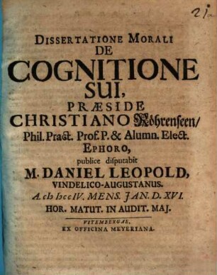 Dissertatione Morali De Cognitione Sui