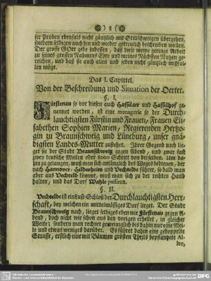 Das I. Capittel. Von der Beschreibung und Situation der Oerter