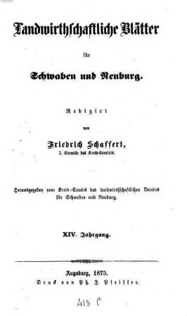 Landwirtschaftliche Blätter für Schwaben und Neuburg. 14. 1875