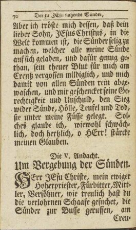 Die V. Andacht. Um Vergebung der Sünden.