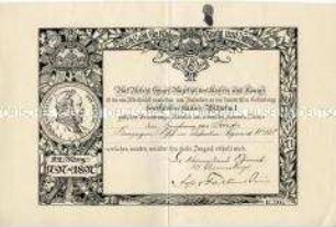 Besitzzeugnis zur Kaiser-Wilhelm-Erinnerungsmedaille, sog. Zentenarmedaille