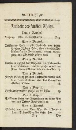Innhalt des fünften Theils.
