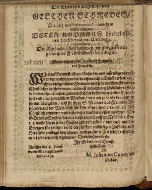 Der Ehrn und Tugendsamen Geschen Schmedes/ [...] Peter Kopmans/ [...]