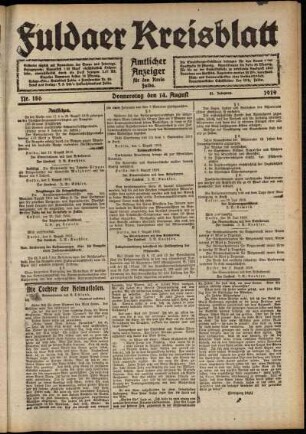 Ausgabe vom Donnerstag, den 14. August 1919.