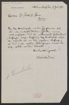 Brief an B. Schott's Söhne : 09.07.1911