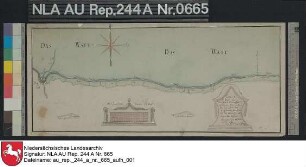 Der Verlauf des Deiches im Amt Esens von BENSERSIEL bis nach Ostbense mit den angrenzenden Landflächen Kolorierte Zeichnung von J. N. Franzius Papier Format 44,7x19,3 M 1:14.660