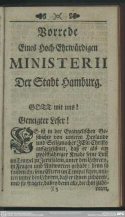Vorrede Eines Hoch-Ehrwürdigen Ministerii Der Stadt Hamburg