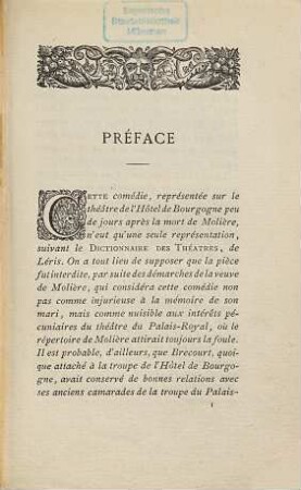L' Ombre de Molière (1673) comédie en un acte et en prose par Brécourt