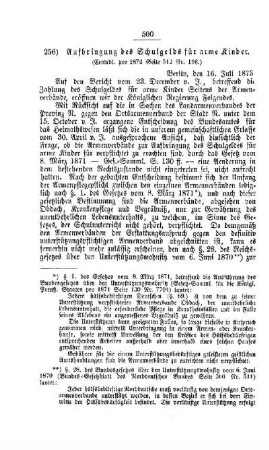 Aufbringung des Schulgelds für arme Kinder : [V. Elementarschulwesen]