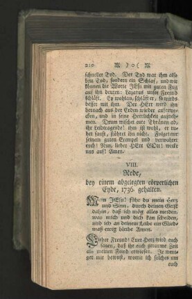 VIII. Rede, bey einem abgelegten cörperlichen Ende, 1736. gehalten.