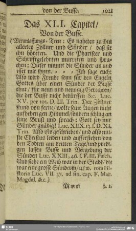 Das XLI. Capitel, Von der Busse