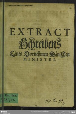 Extract Schreibens Eines Vornehmen Dänischen Ministri