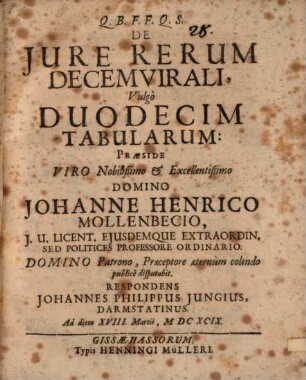 De Jure Rerum Decemvirali, Vulgo Duodecim Tabularum