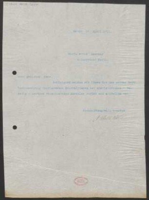 Brief an Erwin Lendvai : 18.04.1911