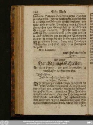 Ein ander Dancksagungs-Schreiben An einen Patron, der uns Promotion zu verschaffen versprochen hat.