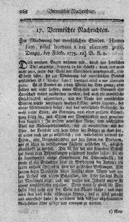 Zur Minderung des menschlichen Elendes.