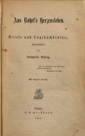 Aus Rahel's Herzensleben : Briefe und Tagebuchblätter