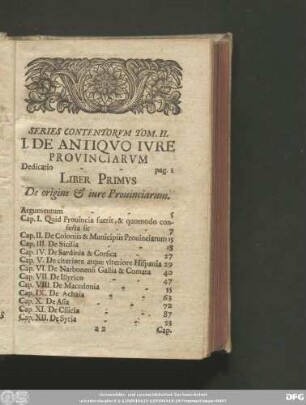Series Contentorum Tom. II.