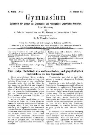 Über einige Übelstände des mathematischen und physikalischen Unterrichtes an den Gymnasien