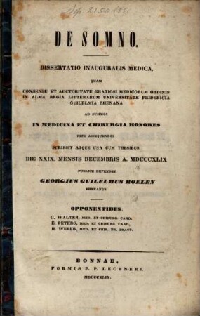 De somno : dissertatio inauguralis medica ...