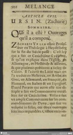Article CVII. Ursin. (Zacharie)
