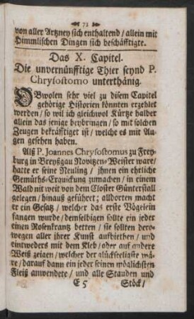 Das X. Capitel. Die unvernünfftige Thier seynd P. Chrysostomo unterthänig