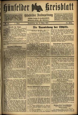 Erste Ausgabe vom Donnerstag, den 19. März 1931.