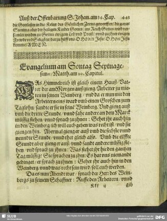 Evangelium am Sontag Septuagenisimae, Matth. am 20. Capitul
