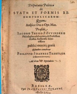 Disputatio Politica de Statu Et Formis Rerumpublicarum