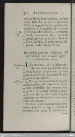 Du respect pour les Vieillards, & des devoirs des Femmes âgées à l´égard des jeunes