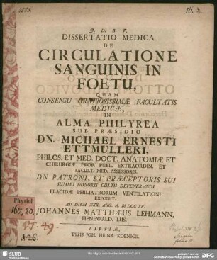 Dissertatio Medica De Circulatione Sanguinis In Foetu