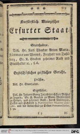 Kurfürstlich. Mainzischer Erfurter Staat