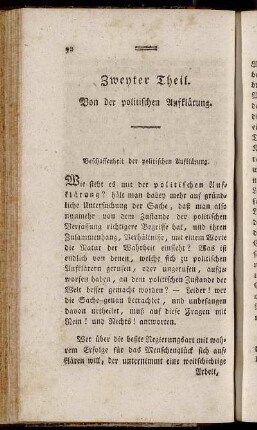 Zweyter Theil. Von der politischen Aufklärung.