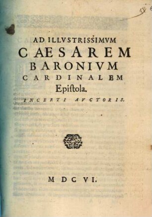 Epistola ad Caesarem Baronium Cardinalem
