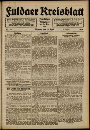 Ausgabe vom Dienstag, den 15. April 1919.