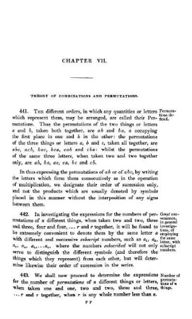 Chapter VII. Theory of permutations and combinations.