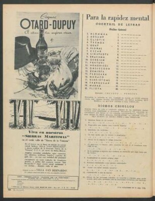 Para la rapidez mental : Cocktail de letras [y] Dichos criollos
