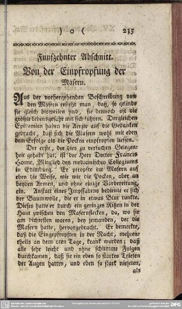 Funfzehnter Abschnitt. Von der Einpfropfung der Masern