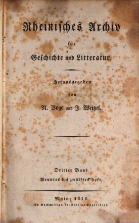 Rheinisches Archiv für Geschichte und Litteratur. 3. 1810