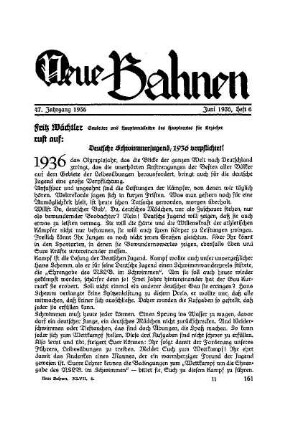Fritz Wächtler ; Bauleiter und Hauptamtsleiter des Hauptamtes für Erzieher ruft auf: Deutsche Schwimmerjugend, 1936 verpflichtet!
