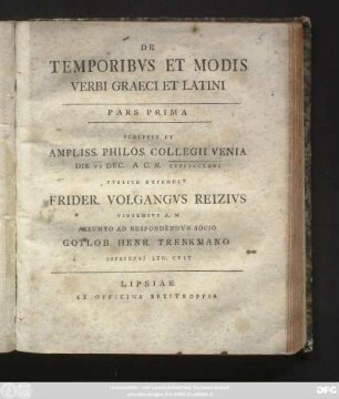 Ps. 1: De Temporibvs Et Modis Verbi Graeci Et Latini
