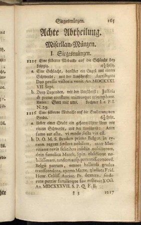 Achte Abtheilung. Miscellan-Münzen.