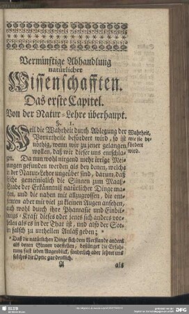 Das erste Capitel. Von der Natur-Lehre überhaupt
