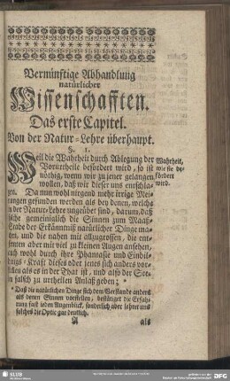 Das erste Capitel. Von der Natur-Lehre überhaupt