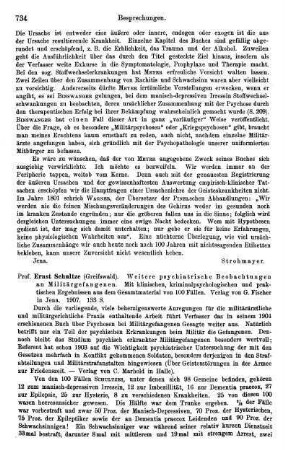 734-735, Ernst Schultze. Weitere psychiatrische Beobachtungen an Militärgefangenen. 1907