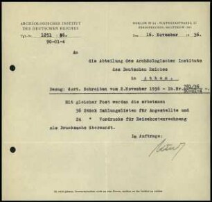 Schreiben; AIDR an DAI Athen (Drucksachen)