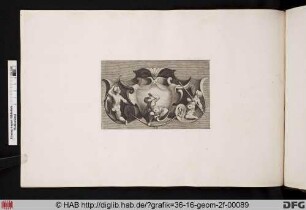 Schildvorlage mit teilweise in Rüstungen gekleideten Putti.