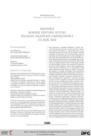 Kronika Komisji Historii Sztuki Polskiej Akademii Umiejętności za rok 2020